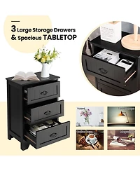 sumyeg 3 Drawers End Storage Wood Side Nightstand