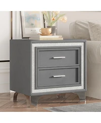 sumyeg Mid Century Vintage Nightstand with 2 Drawers, Silver Glitter Strip and Metal Legs