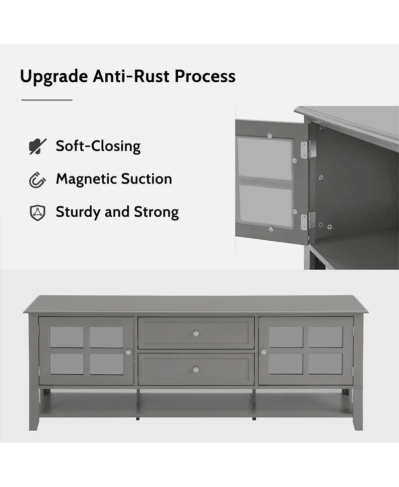 Rainsken Farmhouse Tv Stand for TVs , Wood Entertainment Center with 2 Storage Cabinets, 2 Drawers and Open Shelf for Living Room
