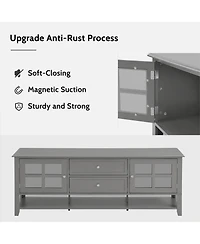 Rainsken Farmhouse Tv Stand for TVs , Wood Entertainment Center with 2 Storage Cabinets, 2 Drawers and Open Shelf for Living Room