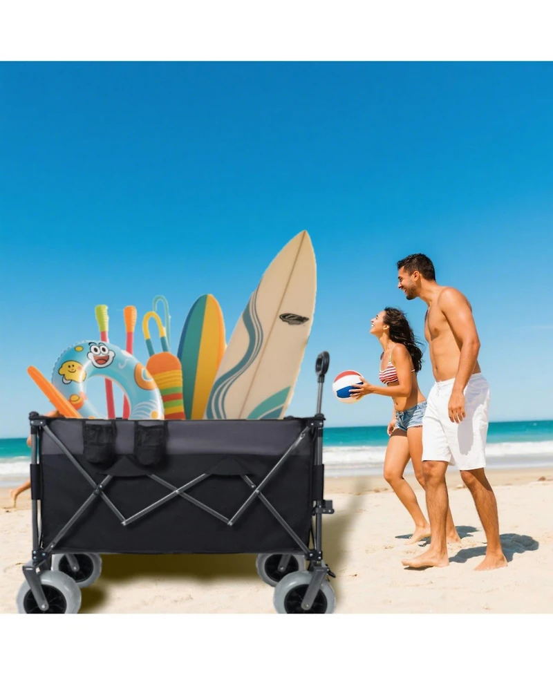 Mondawe 300L Xl Folding Storage Wagon Utility Cart with All Terrain Wheels, Brakes and Cup Holders