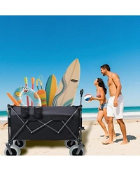 Mondawe 300L Xl Folding Storage Wagon Utility Cart with All Terrain Wheels, Brakes and Cup Holders