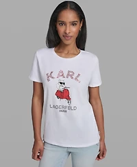 Karl Lagerfeld Paris Women's Choupette On Moped Printed Crewneck Top