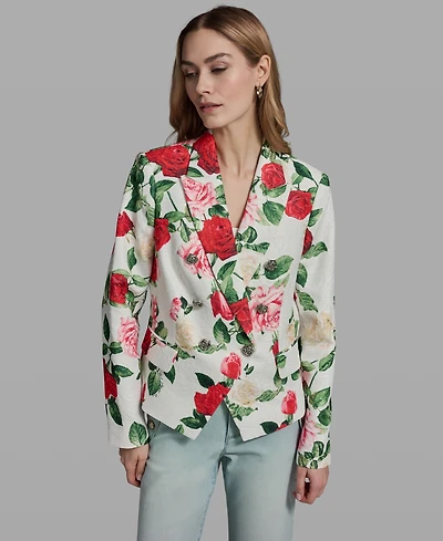 Karl Lagerfeld Paris Women's Floral Print Collared Polyester Jacket