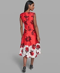 Karl Lagerfeld Paris Women's Printed Sleeveless V-Neck Dress