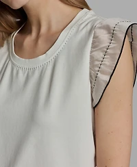 Karl Lagerfeld Paris Women's Ruffle-Sleeve Crewneck Top