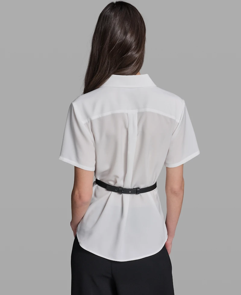 Karl Lagerfeld Paris Women's Belted Short-Sleeve Top