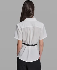 Karl Lagerfeld Paris Women's Belted Short-Sleeve Top