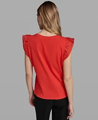 Karl Lagerfeld Paris Women's Ruffle-Sleeve Crewneck Top
