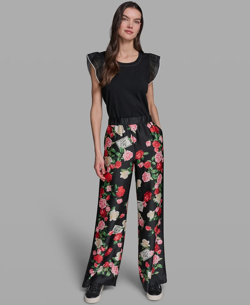 Karl Lagerfeld Paris Women's Printed Pull-On Soft Pants