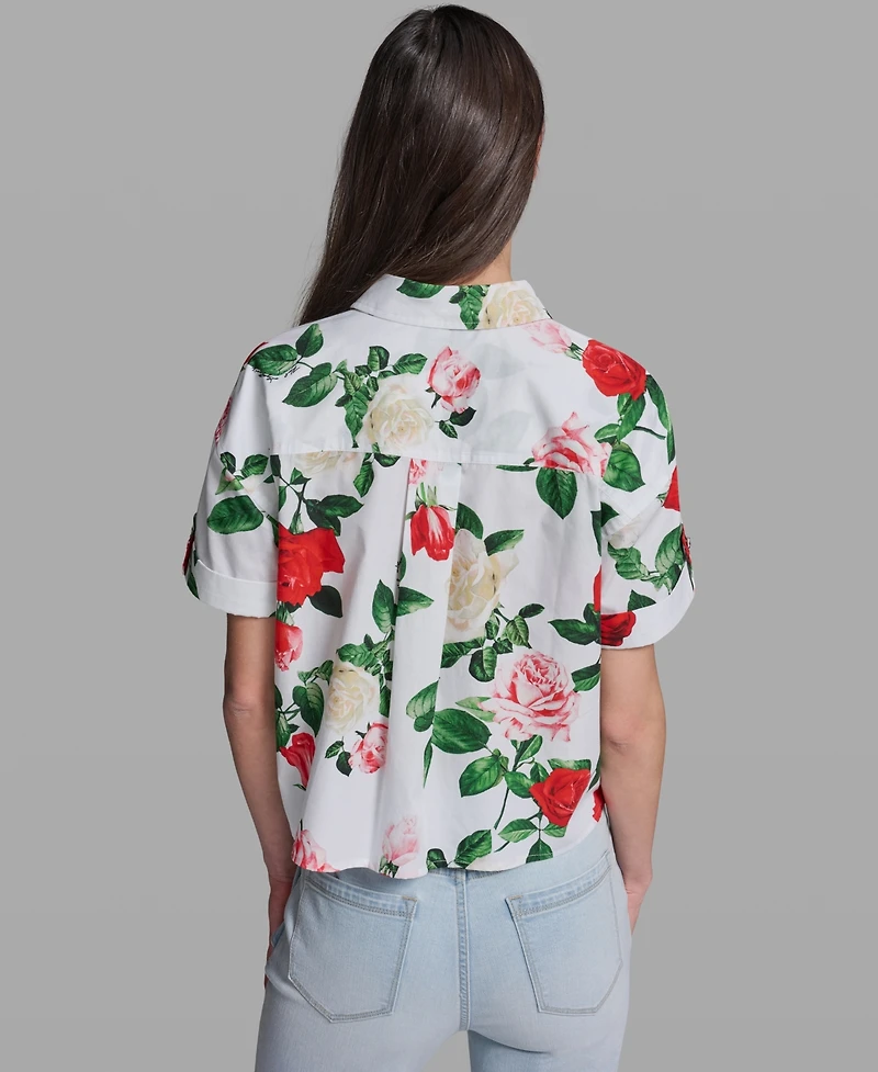 Karl Lagerfeld Paris Women's Printed Short-Sleeve Camp Shirt
