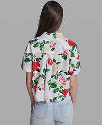 Karl Lagerfeld Paris Women's Printed Short-Sleeve Camp Shirt