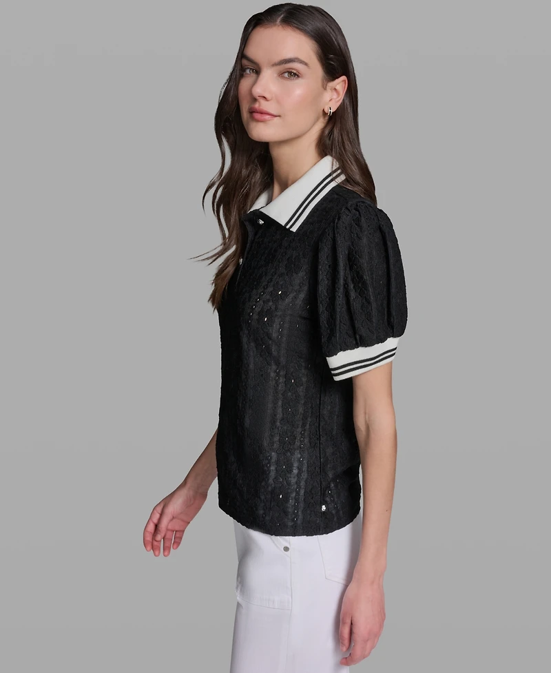 Karl Lagerfeld Paris Women's Collared Short-Sleeve Top