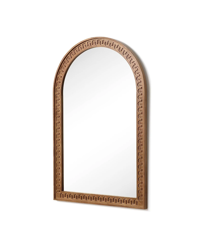 LuxenHome 39.4'' Arched Wall Mirror with Carved Rubberwood Frame, Modern Farmhouse Accent