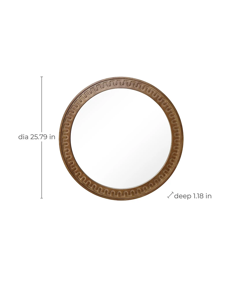 LuxenHome 25.8'' Round Wall Mirror, Carved Rubberwood Frame, Living Room Wall Accent