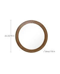 LuxenHome 25.8'' Round Wall Mirror, Carved Rubberwood Frame, Living Room Wall Accent
