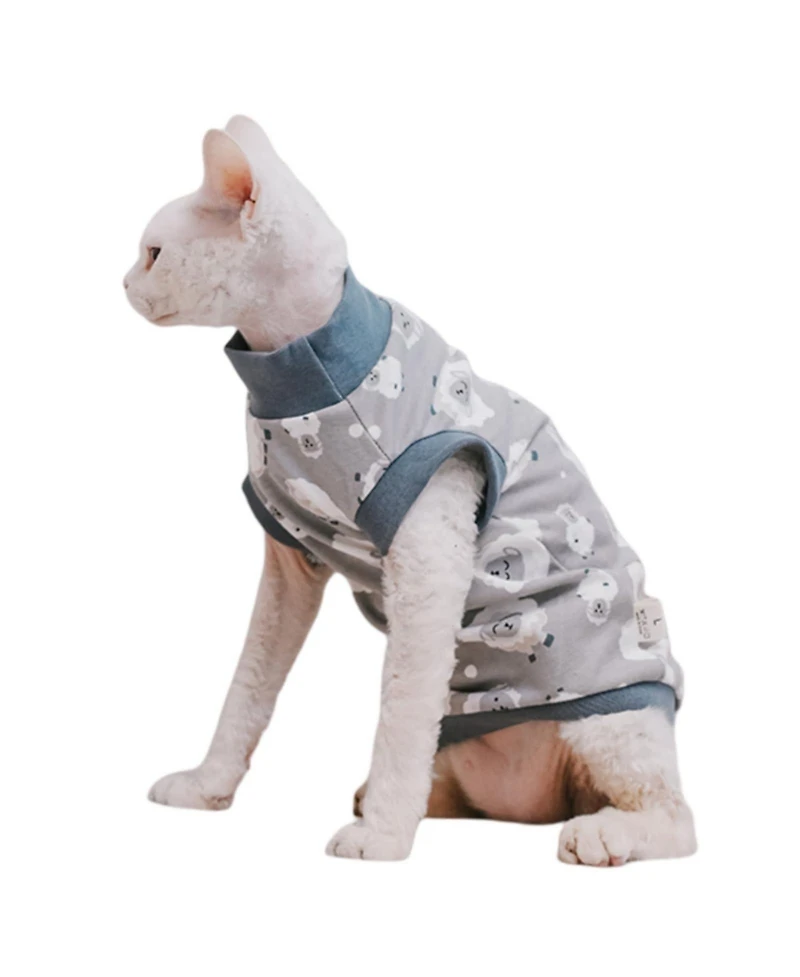 Aronkl Hairless Cat Cotton T-shirts Sleeveless Round Collar Pet Clothes for Sphynx Devon Rex Small Dogs