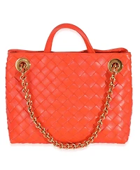 Pre-Owned Bottega Veneta Orange Nappa Intrecciato Small Andiamo With Chain