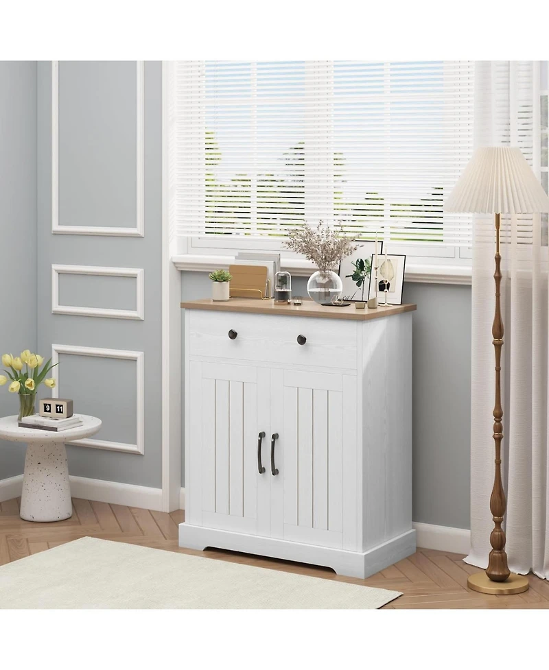 gaomon Small Storage Cabinet, Compact Wood Sideboard Buffet Cabinet with 2 Drawers and 2 Doors, Modern Minimalist Accent Furniture