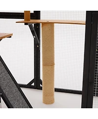 Zeus & Ruta Fir Wood Outdoor Cat Enclosure With Sleeping House Jumping Platforms And Secure Doors