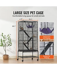 Zeus & Ruta 69 in. 4-Tier Metal Cat Enclosure with Rolling Base, Removable Tray, and 3 Ramps