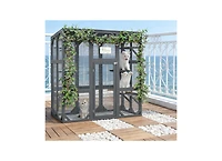 Zeus & Ruta Large Cat Haven with Elevated Sleeping Platform, 71" Wooden Frame with Asphalt Roof, Indoor/Outdoor Enclosure with Wheels