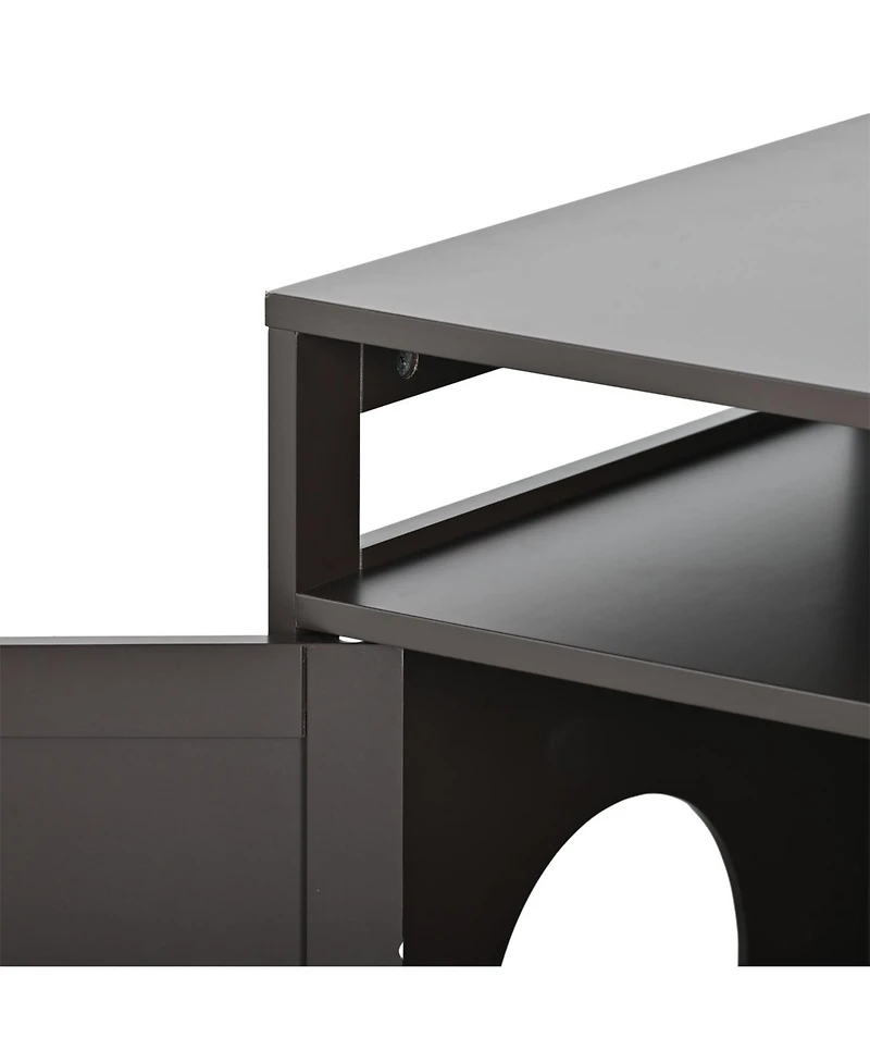 Zeus & Ruta Litter Box Enclosure with Hidden Plug 2 Doors Large Wooden Cat Washroom Bench