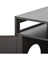 Zeus & Ruta Litter Box Enclosure with Hidden Plug 2 Doors Large Wooden Cat Washroom Bench