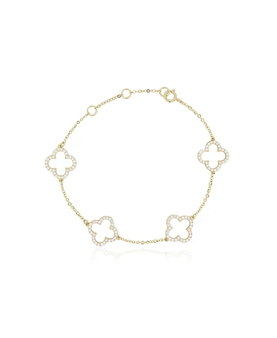 The Lovery 14K Gold Plated Sterling Silver Small Cz Open Clover Bracelet