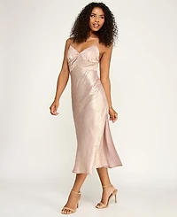 Katia Rae Juniors' Lace Trim Hammered-Satin Slip Dress