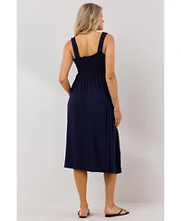 Hello Miz Maternity Smocked Bodice Sleeveless Dress with Ruffle Straps