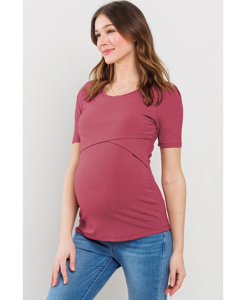 Hello Miz Maternity Short Sleeve Ribbed Crossover Nursing T-Shirt