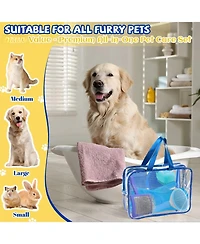 Aronkl 8pcs Pet Grooming Bath Kit with Slicker Brush Deshedding Rake Towel Gloves Combs Scrubber for Dogs Cats Rabbits