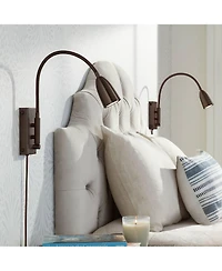 360 Lighting Lido Adjustable Gooseneck Bronze Plug-In Wall Reading Light Set of 2