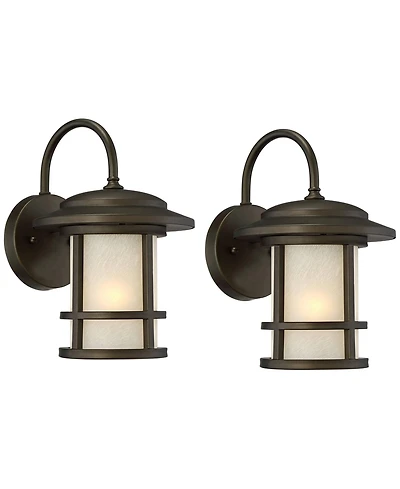 John Timberland Cressona Rustic Mission Outdoor Wall Light Fixtures Set of 2 Oil Rubbed Etched Amber Glass for Post Exterior