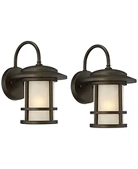 John Timberland Cressona Rustic Mission Outdoor Wall Light Fixtures Set of 2 Oil Rubbed Etched Amber Glass for Post Exterior