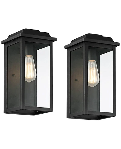 John Timberland Eastcrest Modern Outdoor Wall Light Fixtures Set of 2 Textured Black Metal 14" Clear Glass for Post Exterior Barn Deck House