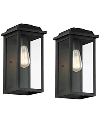 John Timberland Eastcrest Modern Outdoor Wall Light Fixtures Set of 2 Textured Black Metal 14" Clear Glass for Post Exterior Barn Deck House
