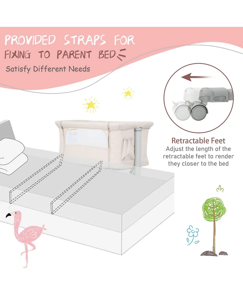 Sugift Portable Baby Bedside Bassinet with Adjustable Heights and Bag