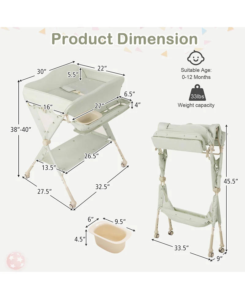 Sugift Baby Diaper Changing Table with Water Basin and Wheels