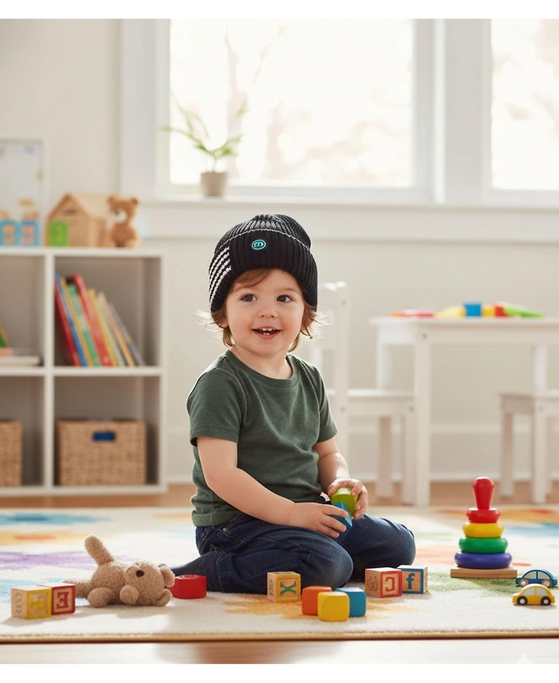 MeMoi Kids Cozy Side-Stripe Ribbed Rayon-Blend Knit Beanie