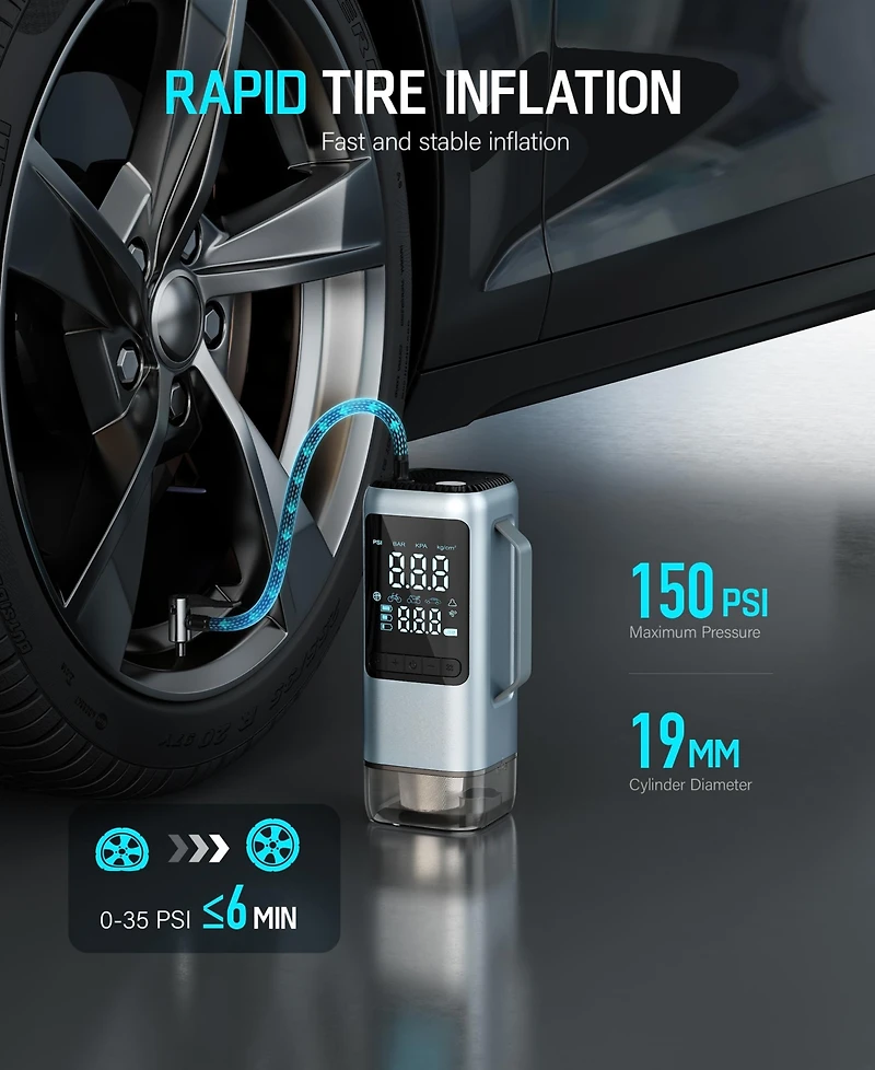 Sugift 4-in-1 Portable Car Jump Starter with Air Compressor 150 Psi and Vacuum Cleaner 12V 1000A with Led Emergency Light Power Bank