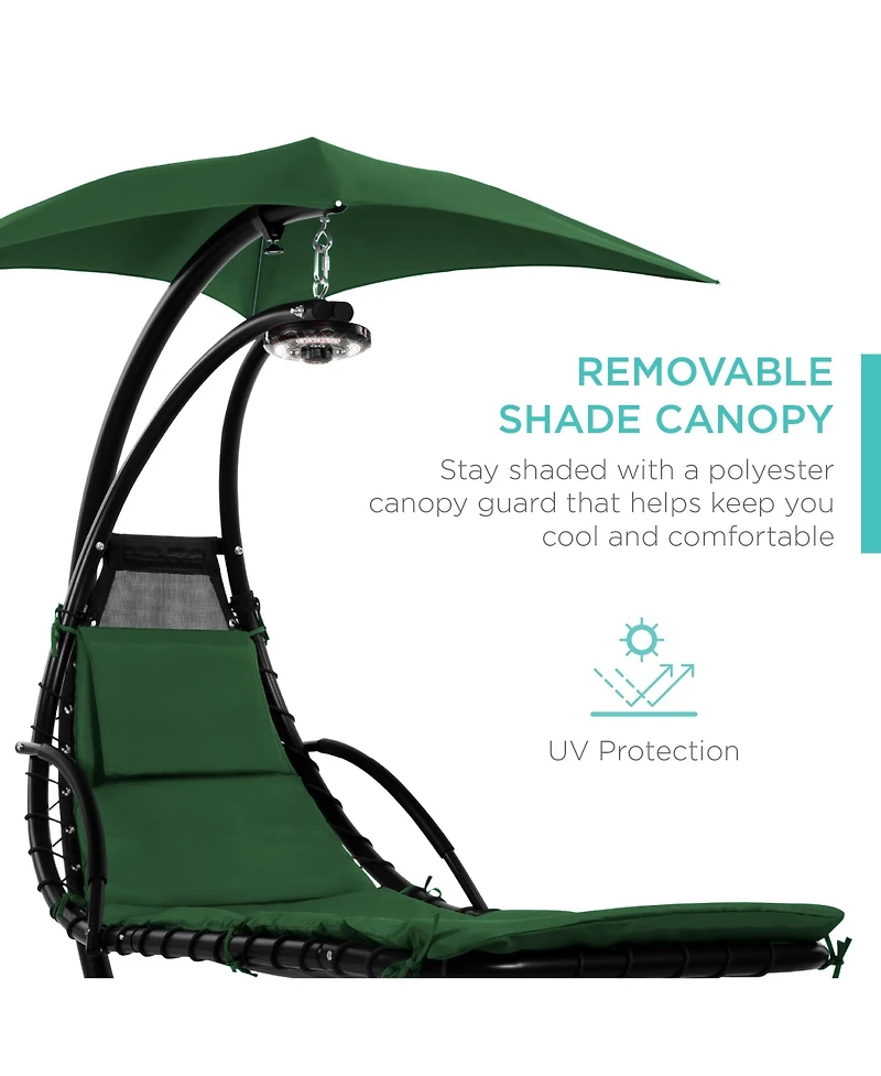 Best Choice Products Hanging Led-Lit Curved Chaise Lounge Chair for Backyard, Patio w/ Pillow, Canopy, Stand