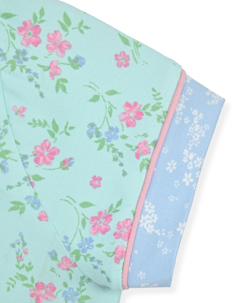 Max & Olivia Girls' 7-16 Short-Sleeve Top and Mint Floral Shorts Sleep Play with Scrunchie, 3-Piece Set
