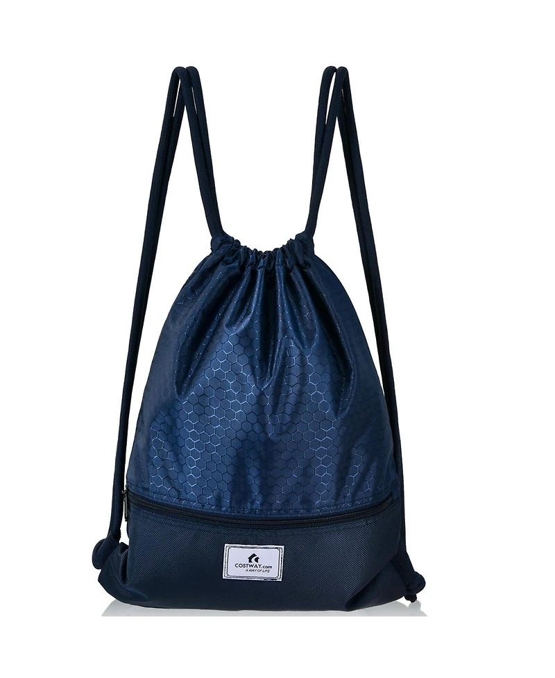 Sugift Drawstring Backpack String Bag with Zipper Pocket Foldable Design