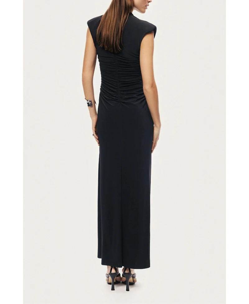 Nocturne Women's Ruched Deep V-Neck Maxi Dress