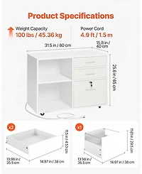 Gouun 3 Drawer Wooden File Cabinet, Mobile Filing Cabinet with Light Strip, Lockable Rolling File Storage with Adjustable Shelves and 5 Wheels, Free