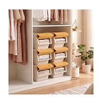 Gouun 3 Pieces Storage Bins on Wheels Stackable Plastic Boxes with Stay-Open Lid Small