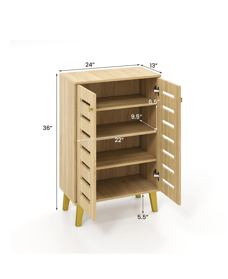 Gouun 4-Tier Modern Freestanding Wooden Shoe Cabinet with Doors and Removable Shelves