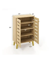 Gouun 4-Tier Modern Freestanding Wooden Shoe Cabinet with Doors and Removable Shelves
